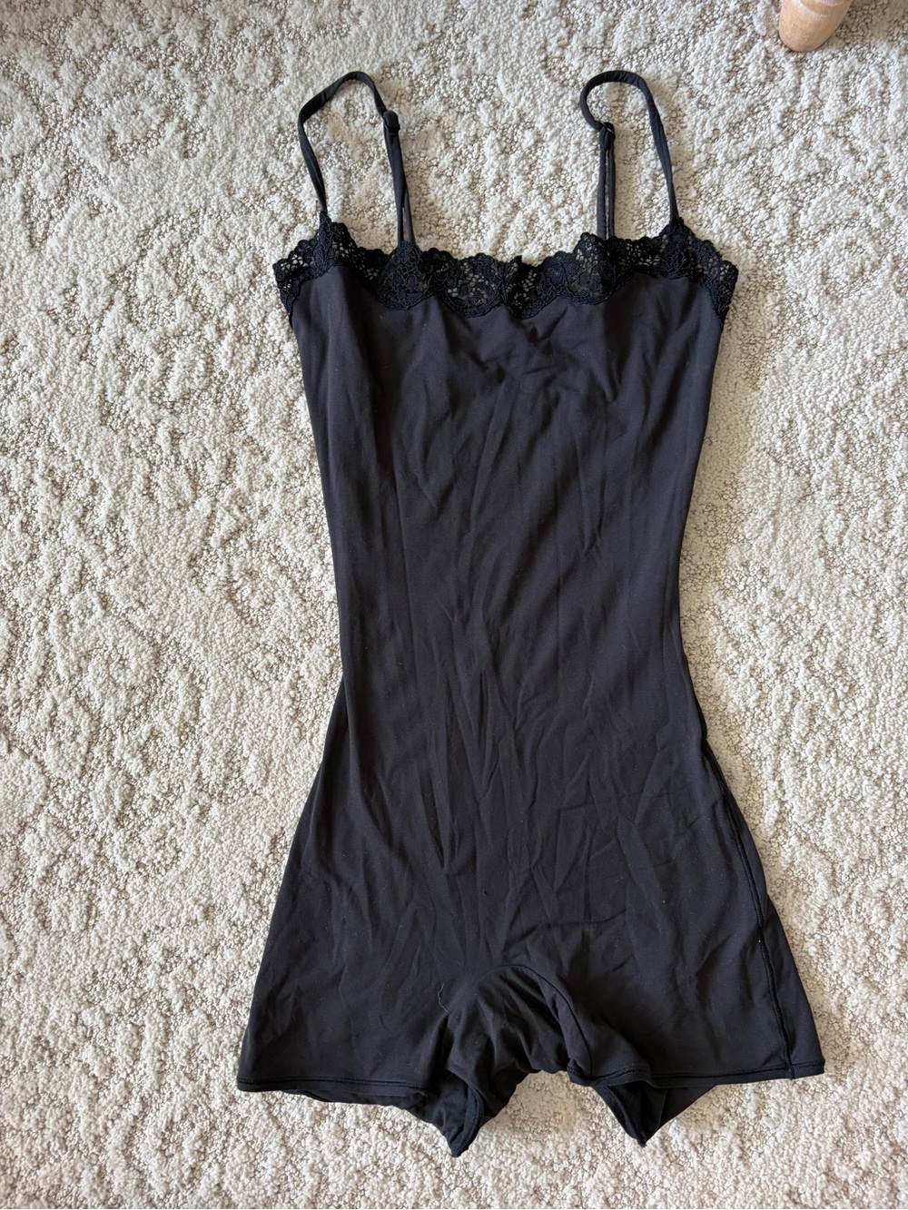 SKIMS Black Lace-Trim Slip Romper